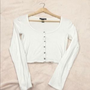 White cropped button up long sleeve Forever 21